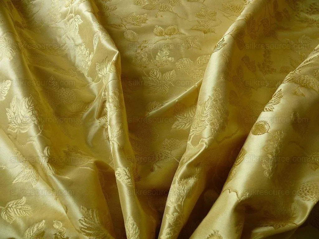 100%SILK DAMASK SUMMER BERRY "WHEAT" GOLD