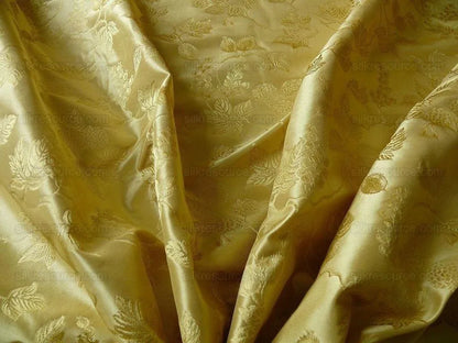 100%SILK DAMASK SUMMER BERRY "WHEAT" GOLD