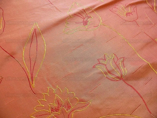 100% SILK LAMPAS TULIP "RUST" RED