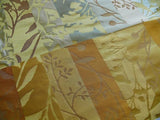 High End Art Nouveau 100% Silk Lampas Botanical Silhouette Rectangles "quince" Gold Orange Blue Brown
