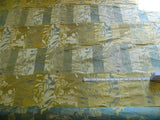High End Art Nouveau 100% Silk Lampas Botanical Silhouette Rectangles Spring Gold Blue Green