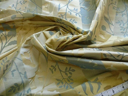 High End Art Nouveau100% Silk Lampas Botanical Silhouette Rectangles "spring" Gold Blue Green