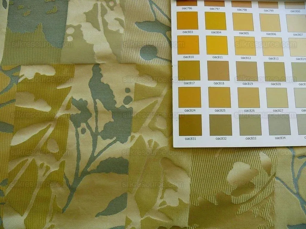 High End Art Nouveau100% Silk Lampas Botanical Silhouette Rectangles "spring" Gold Blue Green