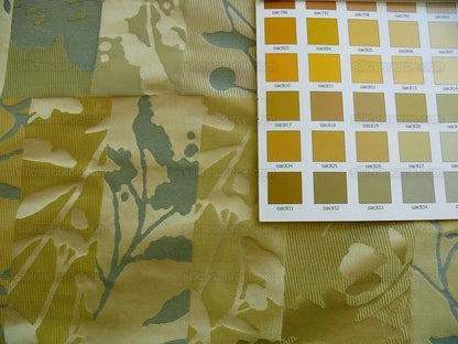 High End Art Nouveau100% Silk Lampas Botanical Silhouette Rectangles "spring" Gold Blue Green