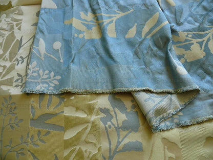 High End Art Nouveau100% Silk Lampas Botanical Silhouette Rectangles "spring" Gold Blue Green