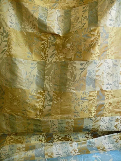 High End Art Nouveau100% Silk Lampas Botanical Silhouette Rectangles "spring" Gold Blue Green