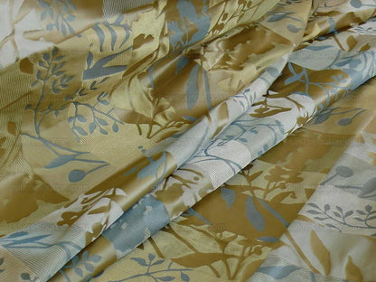 High End Art Nouveau100% Silk Lampas Botanical Silhouette Rectangles "spring" Gold Blue Green