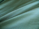 100% Silk Jacquard Dashed Square Texture "mystic" Blue Gold Deep Aqua Plaid