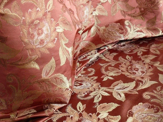 Rm Coco 100%silk Lampas Gilded Paisley Rose Brick Red Green Gold MSRP USD 267.90/Y