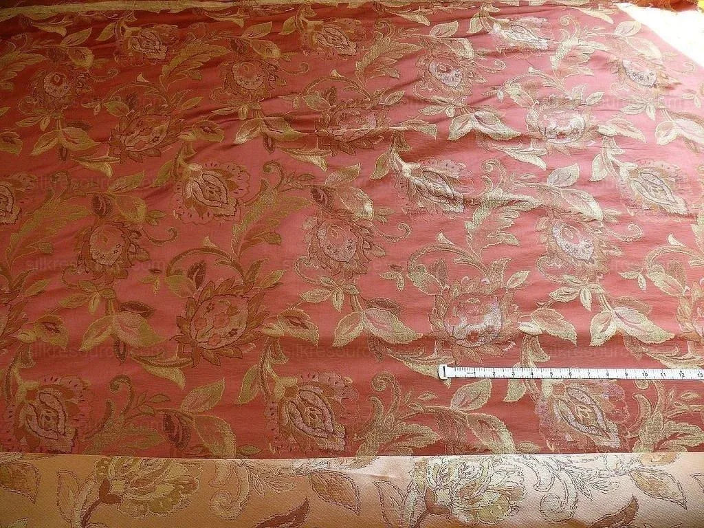 Rm Coco 100%silk Lampas Gilded Paisley Rose Brick Red Green Gold MSRP USD 267.90/Y