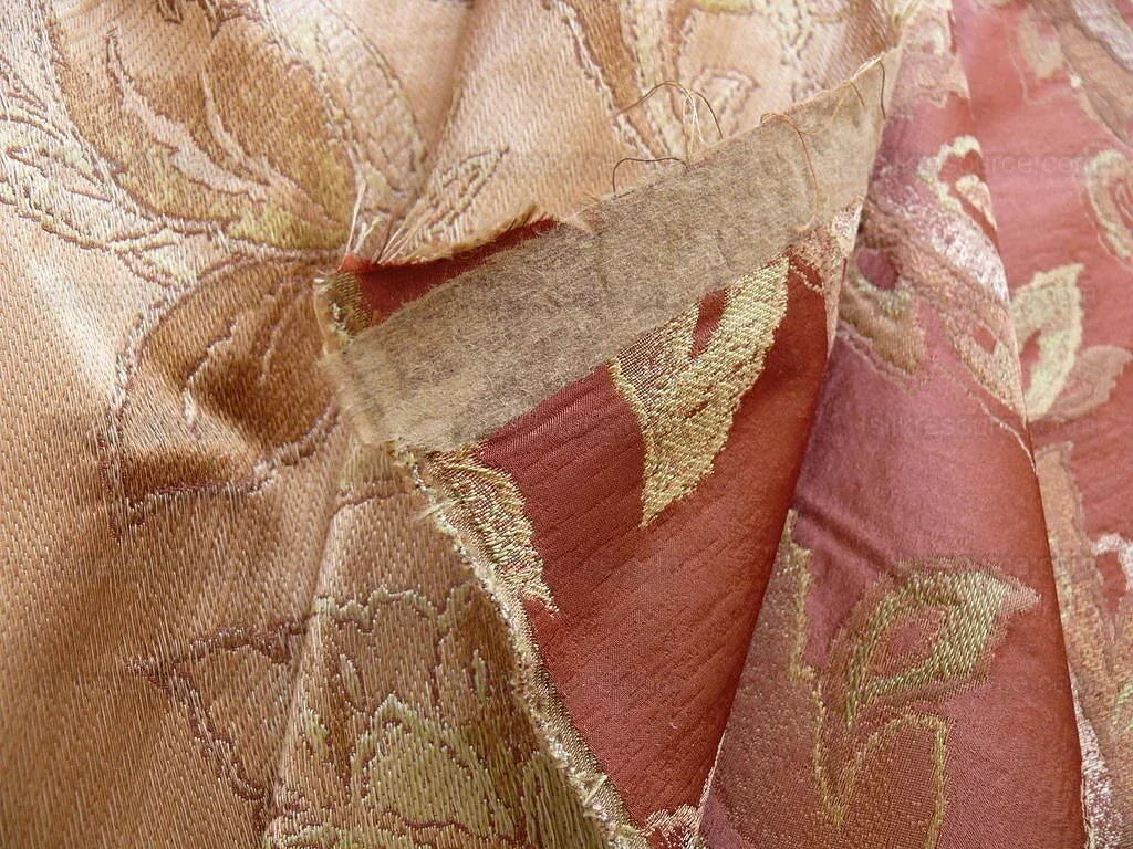 Rm Coco 100%silk Lampas Gilded Paisley Rose Brick Red Green Gold MSRP USD 267.90/Y