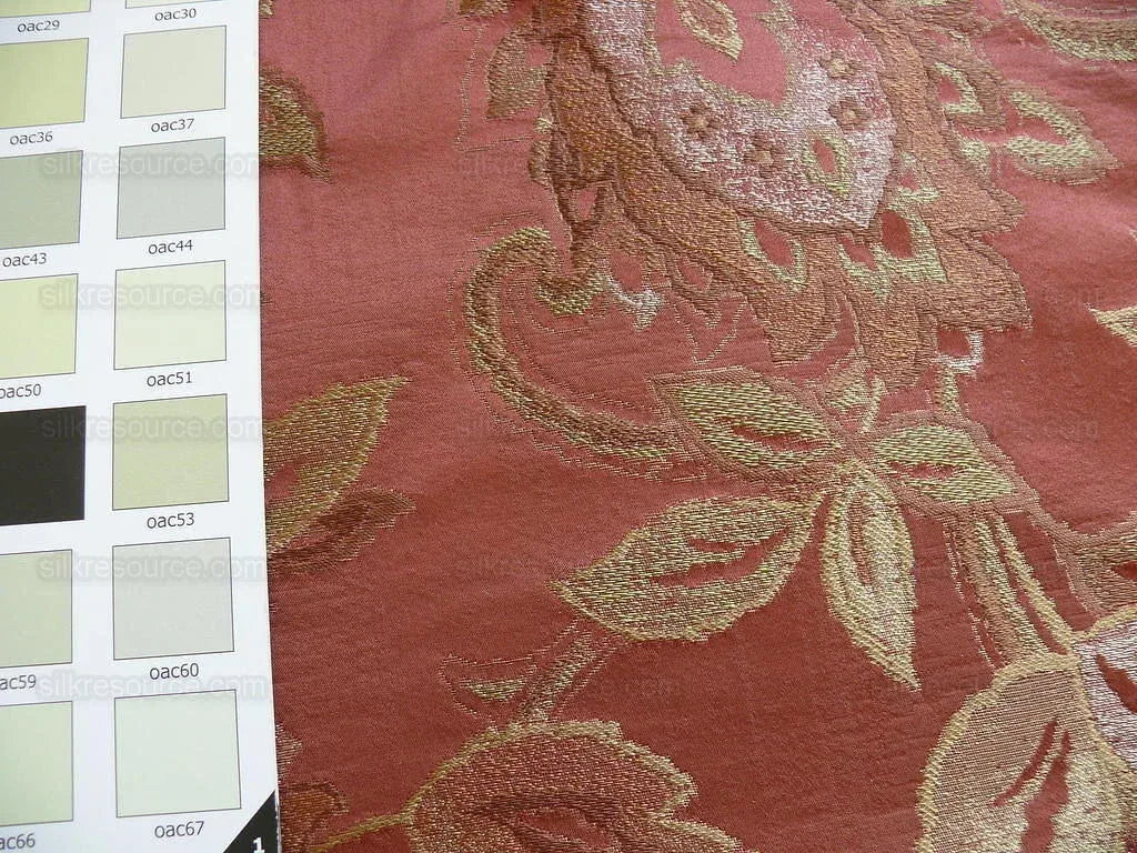 Rm Coco 100%silk Lampas Gilded Paisley Rose Brick Red Green Gold MSRP USD 267.90/Y