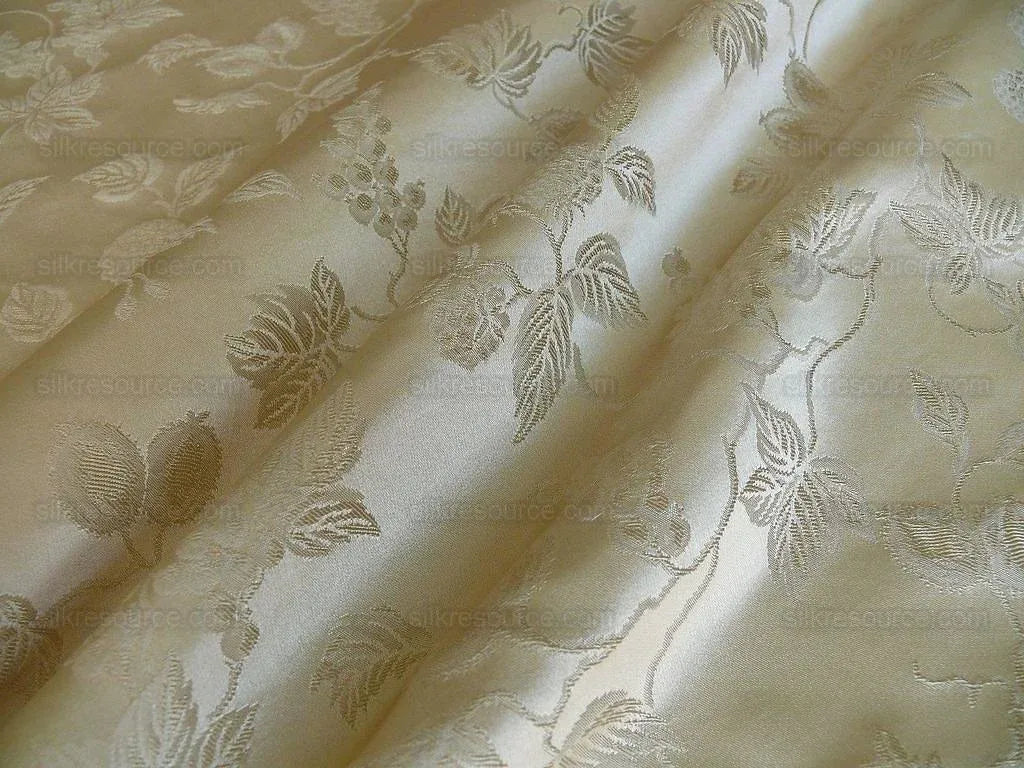 100% Silk Damask Summer Berry on Vine Cream Nimbus Art Nouveau William Morris