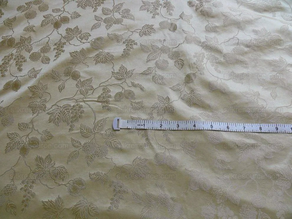 100% Silk Damask Summer Berry on Vine Cream Nimbus Art Nouveau William Morris