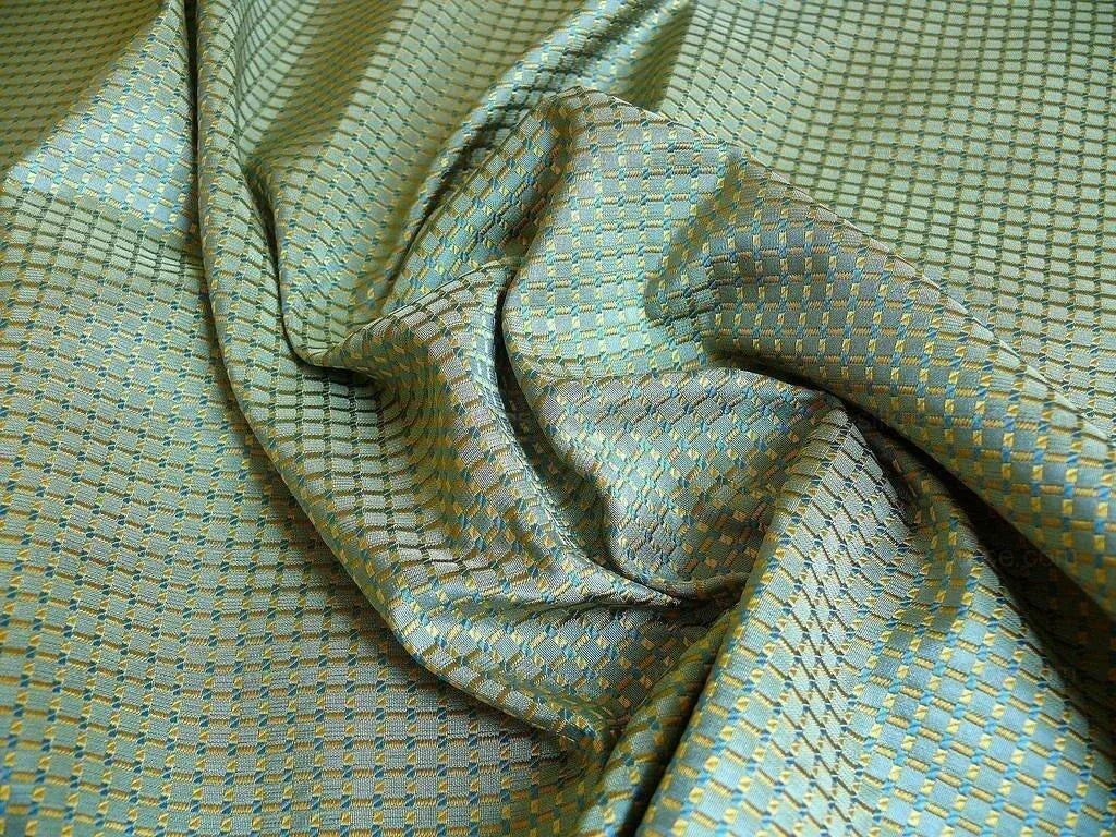 100% SILK JACQUARD DASHED SQUARE TEXTURE "EMPIRE"AQUA BLUE-GREEN