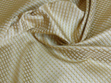 100% Silk Jacquard Dashed Square Texture "blonde" Cream Beige Gold Plaid