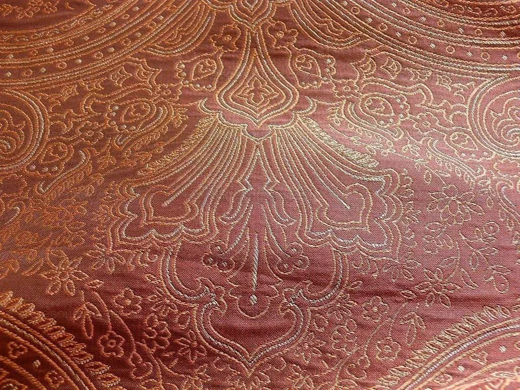 100% SILK FINE LINE DAMASK LAMPAS PAISLEY "RED PEPPER" RED
