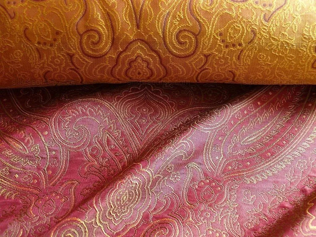 100% SILK FINE LINE DAMASK LAMPAS PAISLEY "VICTORIAN" RED