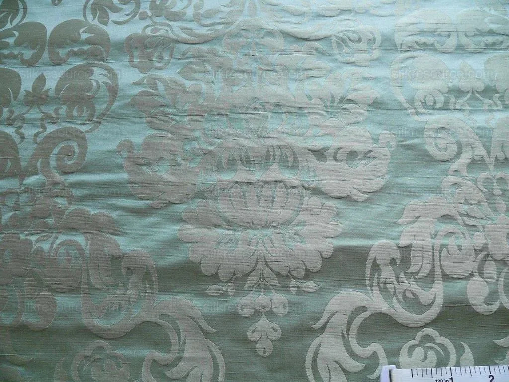 100% SILK DAMASK RAW TEXTURE FLORAL "BIJOU BLUE"