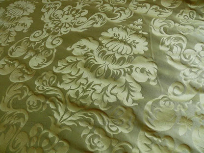 100% SILK DAMASK RAW TEXTURE FLORAL "FOGGY GREEN"