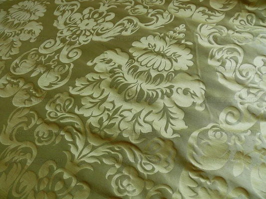 100% SILK DAMASK RAW TEXTURE FLORAL "FOGGY GREEN"