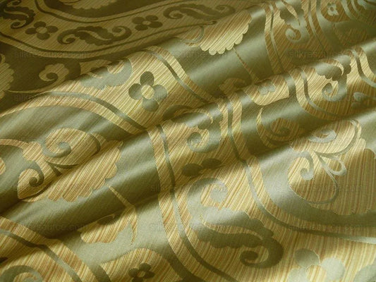 100%SILK DAMASK PEONY RIVER "PALM" GREEN