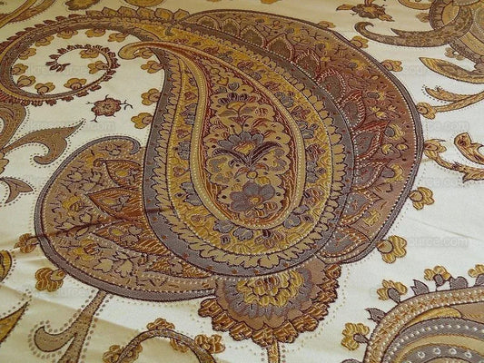 SUPERB WEIGHT SILK LAMPAS LARGE PAISLEY "RAW UMBER" TAN