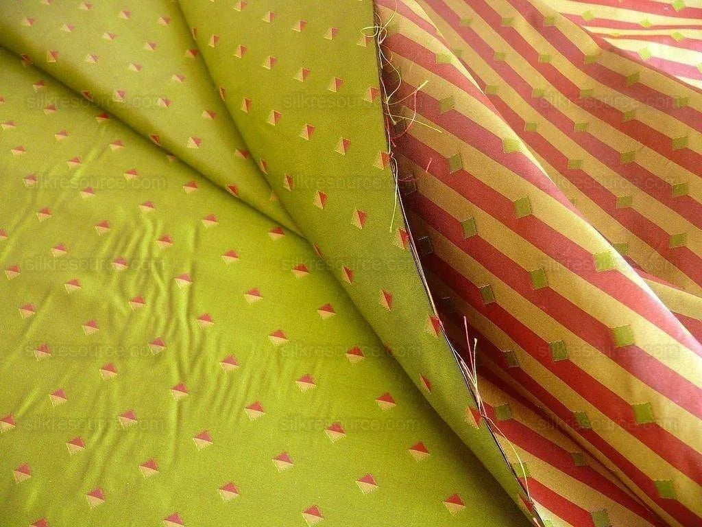 100% SILK LAMPAS DIAMOND DOT "PERIDOT" GREEN
