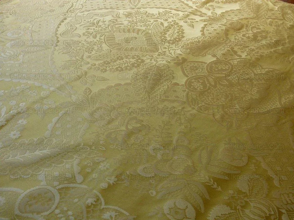 100% SILK RENAISSANCE DAMASK "LEMON" YELLOW