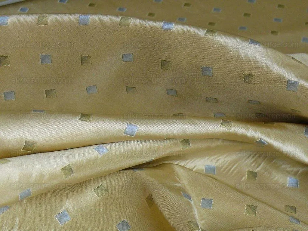 100% SILK LAMPAS DIAMOND DOT "BLUESTONE" YELLOW