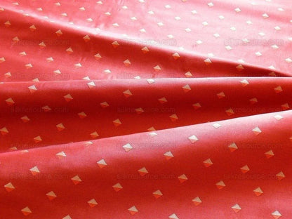 100% SILK LAMPAS DIAMOND DOT "SUNSET" RED