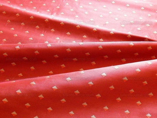 100% SILK LAMPAS DIAMOND DOT "SUNSET" RED