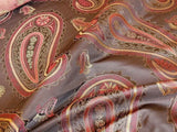 BY Yard Stunning 100% Silk Lampas Jacquard Fire Flame Edged Paisley "coffee" Brown Red Gold