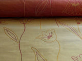100% Silk Lampas Tulip "tan" Light Gold Red Mod Picasso Modern Abstract Flora Thick MSRP USD 300+/Y