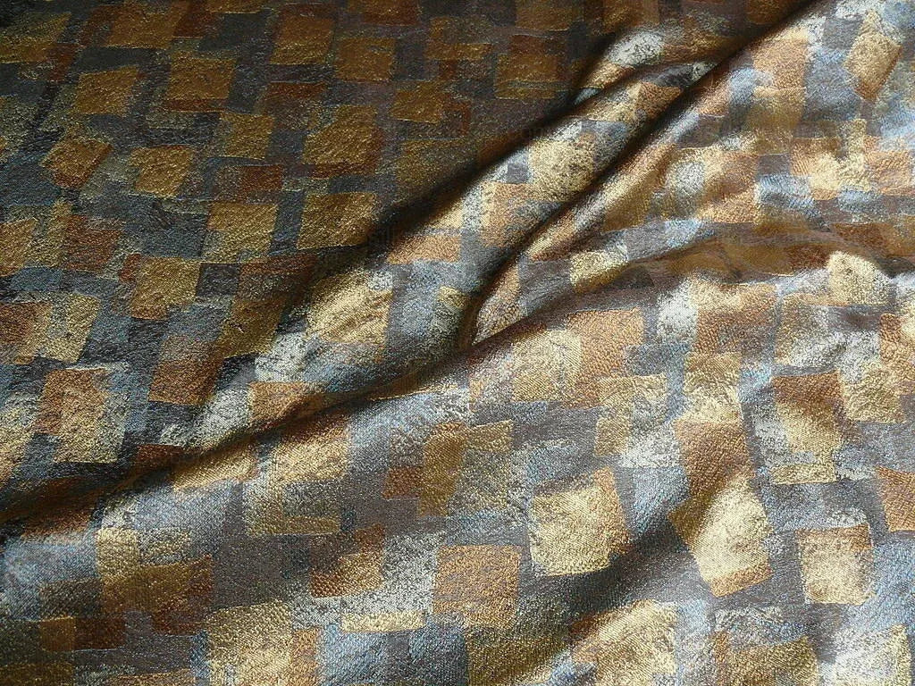 100% SILK JACQUARD MODERN OVERLAP SQUARE "BLUESTONE" GOLD