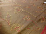 100% Silk Lampas Tulip "brown" Gold Mod Picasso Modern Abstract Flora Thick Red Gold MSRP USD 300+/Y