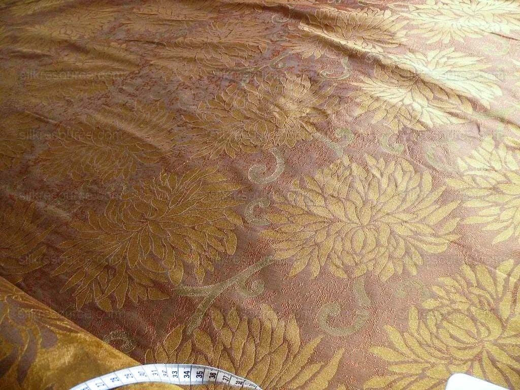 High End 100% Silk Jacquard Kimono Mum Chrysanthemum Flower "coin" Copper Gold