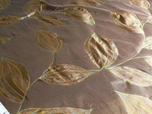 100% SILK LAMPAS MODERN VINE "DUSK" BROWN