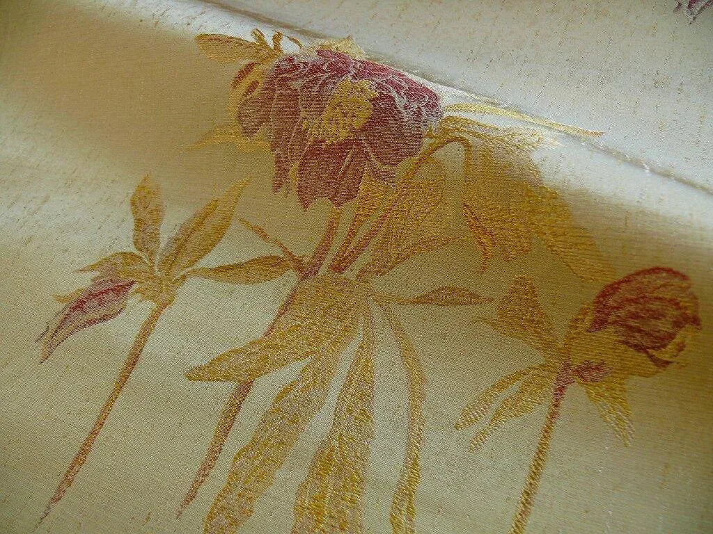 HEAVY SILK LAMPAS PEONY BUDS in GOLDEN DRIZZLE PINK& "GOLDEN"