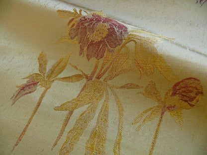 HEAVY SILK LAMPAS PEONY BUDS in GOLDEN DRIZZLE PINK& "GOLDEN"