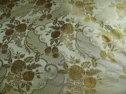 High End Pomegranate Rose Lace 100% silk Lampas Olive Green "moss" Gold -By The Yard