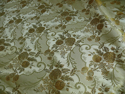 High End Pomegranate Rose Lace 100% silk Lampas Olive Green "moss" Gold -By The Yard