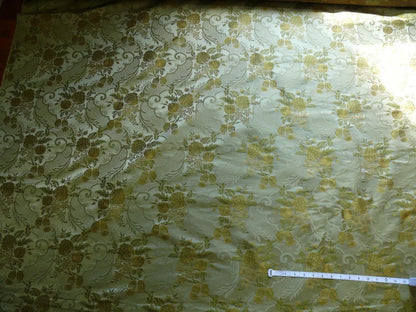 High End Pomegranate Rose Lace 100% silk Lampas Olive Green "moss" Gold -By The Yard