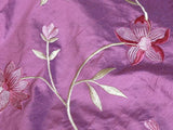 100%SILK EMBROIDERY LAVENDER PLUM w RED ROSE TULIP