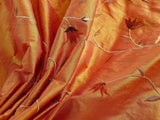 100% SILK EMBROIDERY VINE BRIGHT ORANGE w ROSE SHOT