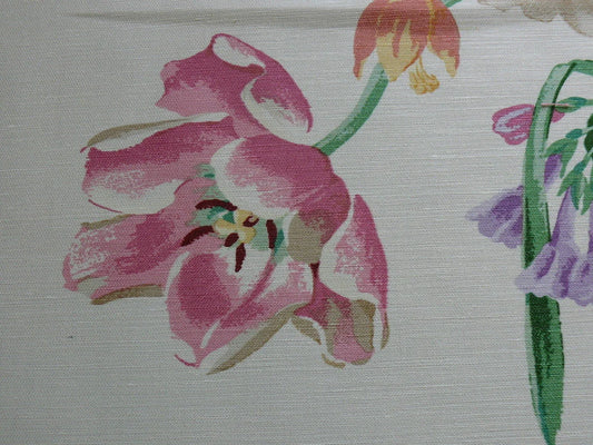 Brunschwig &amp; Fils Sabrina Linen Pink Tulips Daffodils Lilacs