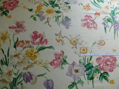 Brunschwig &amp; Fils Sabrina Linen Pink Tulips Daffodils Lilacs