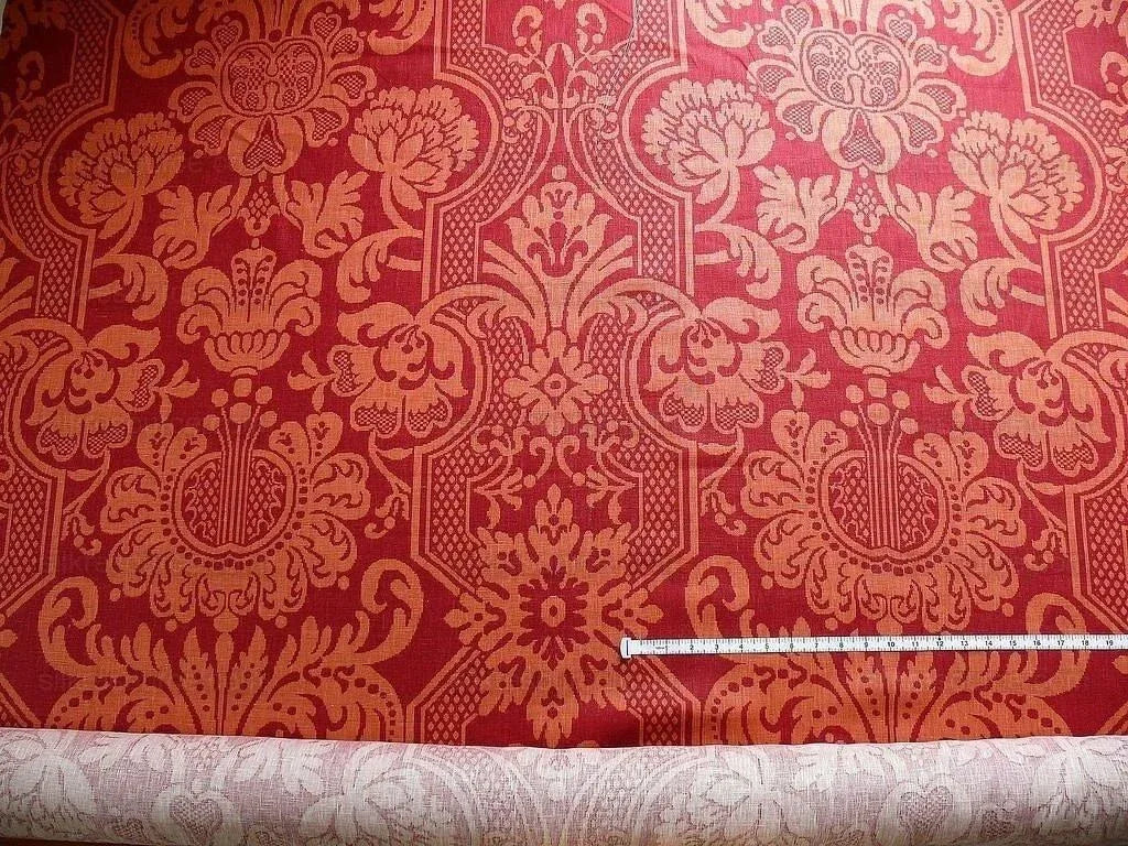 By Yd Vervain Trocadero 100%linen Print Berry Red Raspberry Hot Pink #395