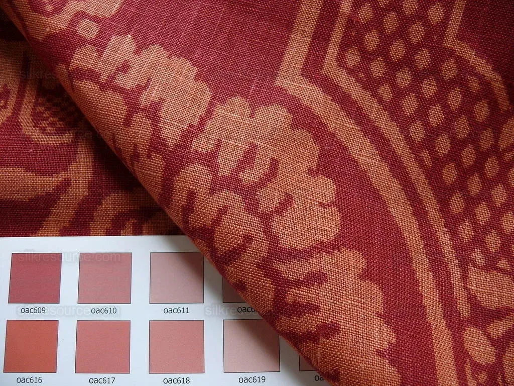 By Yd Vervain Trocadero 100%linen Print Berry Red Raspberry Hot Pink #395