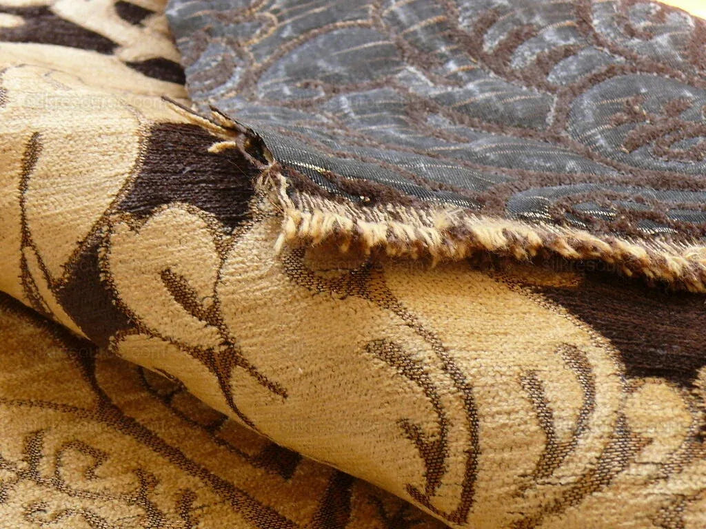 By Yard Grand Medallion Renaissance Damask Chenille Black Espresso/ Copper Gold Heavy Majestic